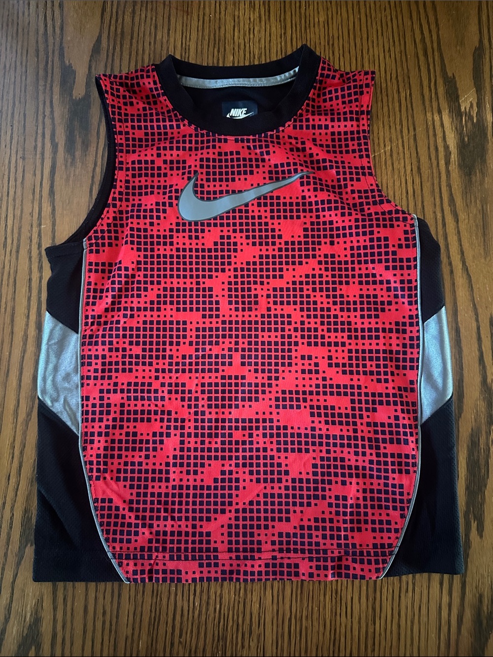 Nike Red and Black Boys' Graphic Athletic Tank Top with Silver Swoosh